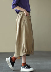 Fashion Light Green Elastic Waist Side Open Pockets Cotton Skirt Summer