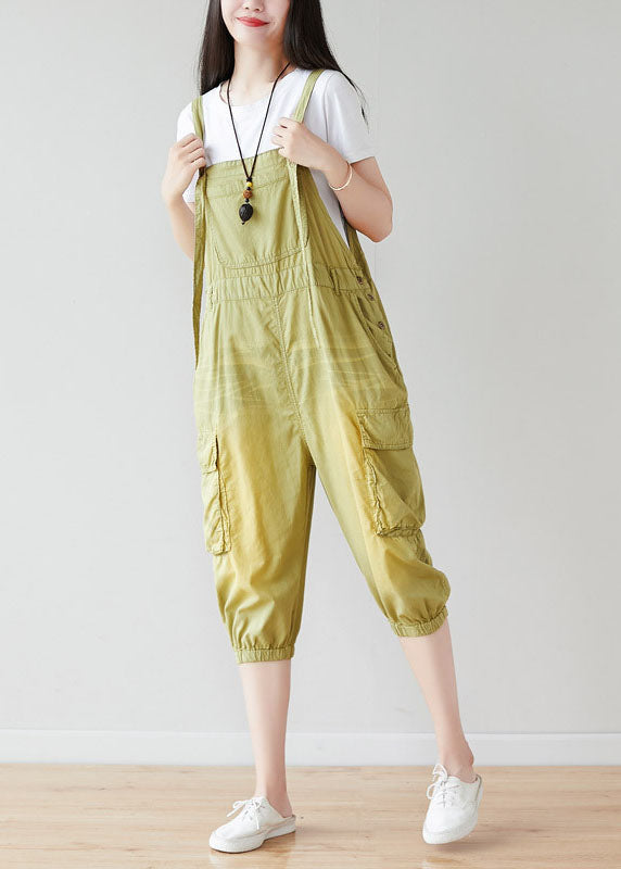 Fashion Light Green Oversized Pockets Cotton Jumpsuits Spring