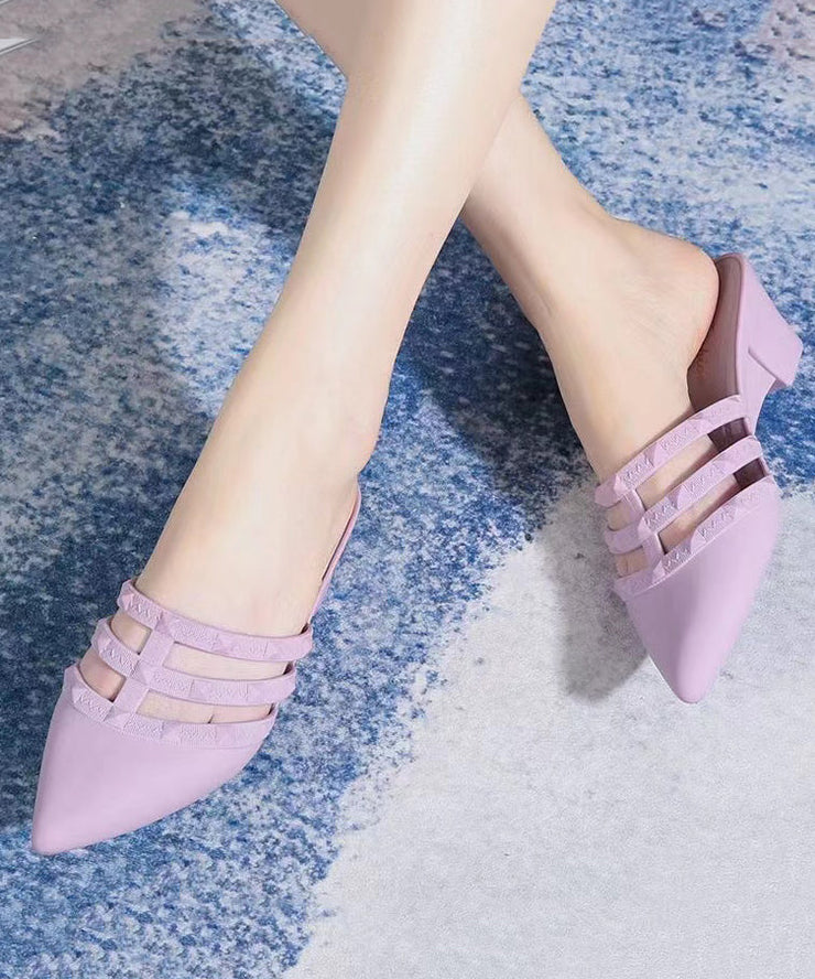 Fashion Light Purple Hollow Out Wedge Slide Sandals