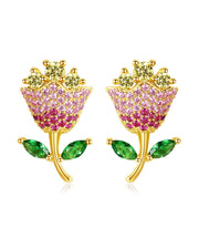 Fashion Multi Color Rose Zircon Copper Stud Earrings