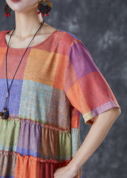 Fashion Multicolour Plaid Ruffled Cotton Long Dress Summer