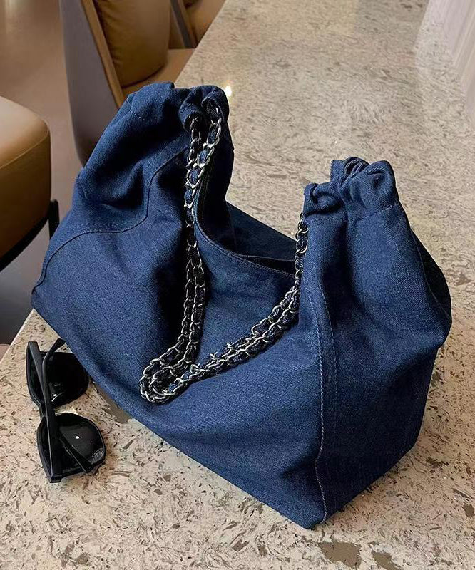 Fashion Navy Chain Linked Large Capacity Denim Satchel Handbag