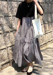 Fashion O-Neck Asymmetrical Plaid mosaic dress