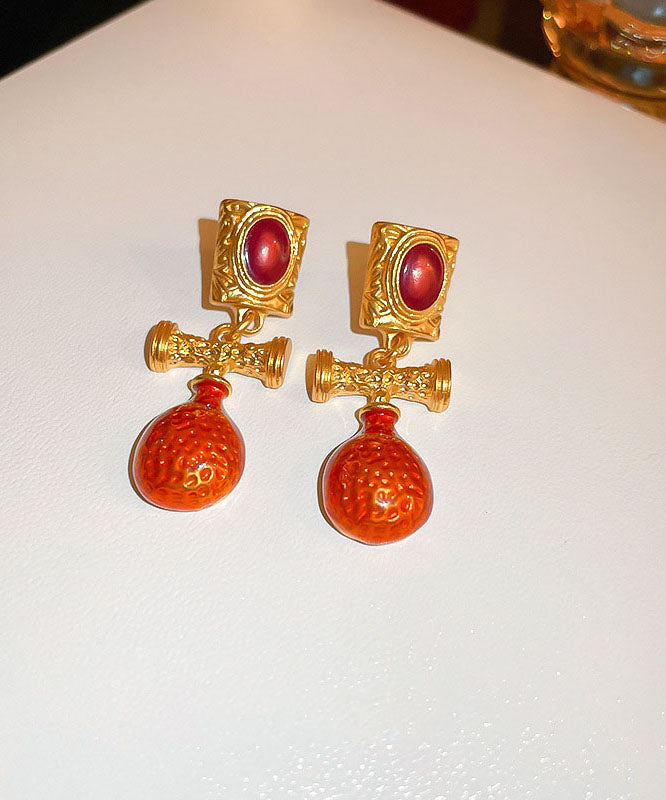 Fashion Orange Alloy Inlaid Gem Stone Drop Earrings