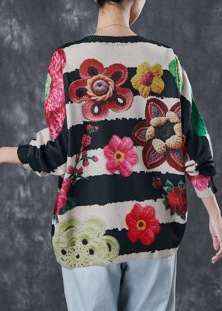 Fashion Oversized Print Zircon Knit Sweater Tops Winter