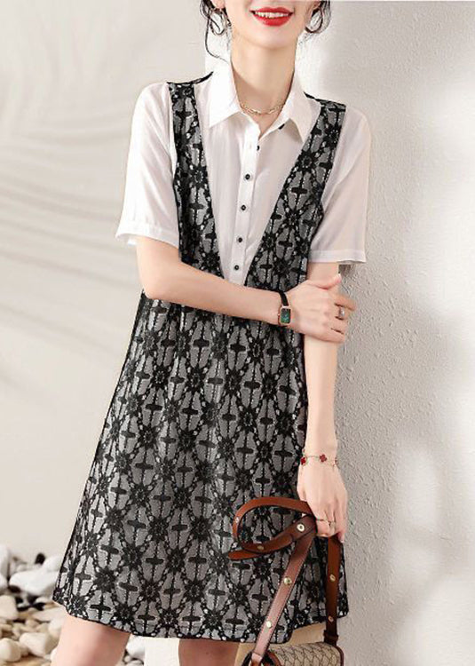 Fashion Peter Pan Collar False Two Pieces Cotton Shirts Dresses Summer