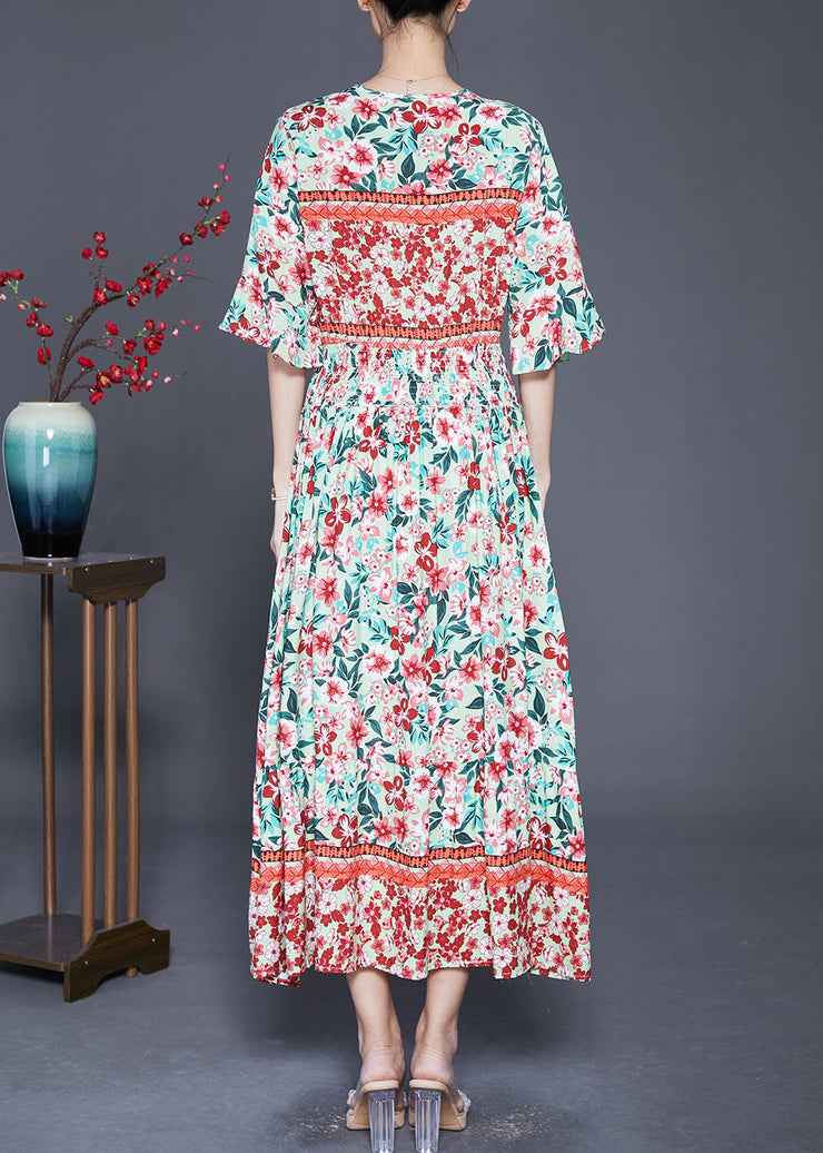 Fashion Pink Print Exra Large Hem Cotton Maxi Dresses Summer