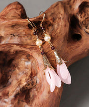 Fashion Pink Sterling Silver Peatl Coloured Glazes Floral Drop Earrings