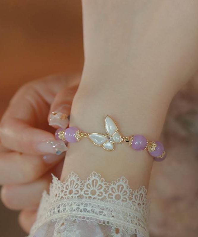 Fashion Purple Alloy Crystal Butterfly Tassel Chain Bracelet