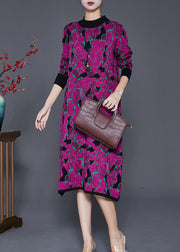 Fashion Purple Print Complimentary Scarf Long Knit Dress Fall