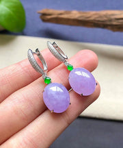 Fashion Purple Sterling Silver Inlaid Zircon Jade Drop Earrings