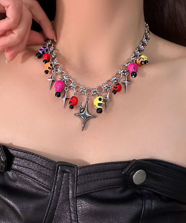 Fashion Rainbow Alloy Acrylic Colored Skeleton Lariat Necklace