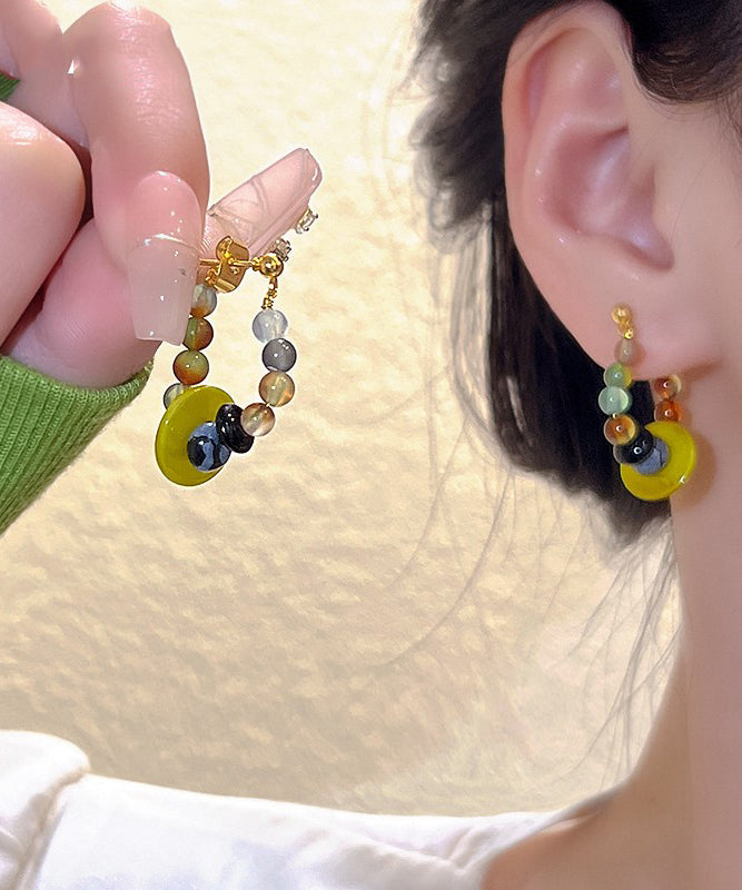 Fashion Rainbow Sterling Silver Alloy Beading Hoop Earrings