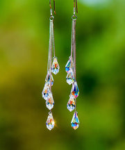 Fashion Rainbow Sterling Silver Crystal Tassel Drop Earrings