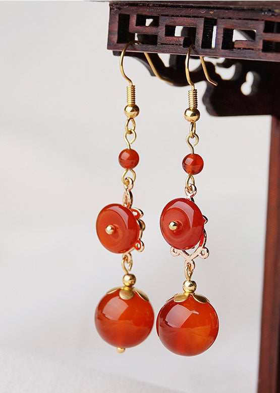 Fashion Red Agate 14K Gold Wedding Drop Earrings