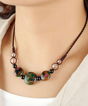 Fashion Red Agate Green Agate Golden Colored Stone Gratuated Bead Necklace