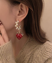 Fashion Red Alloy Zircon Jade Strawberry Drop Earrings