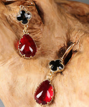 Fashion Red Coloured Glaze Clover Drip Drop Earrings