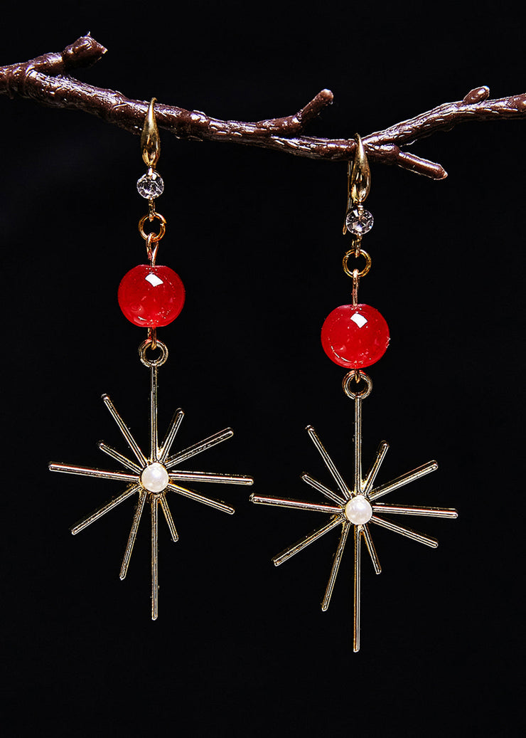 Fashion Red Gem Stone Fireworks Shape Drop Earrings