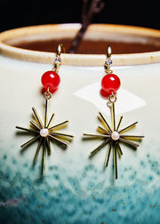 Fashion Red Gem Stone Fireworks Shape Drop Earrings