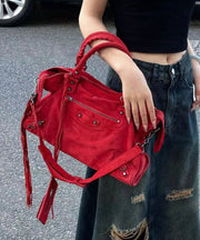 Fashion Red Large Capacity Faux Leather Satchel Bag Handbag