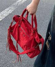 Fashion Red Large Capacity Faux Leather Satchel Bag Handbag