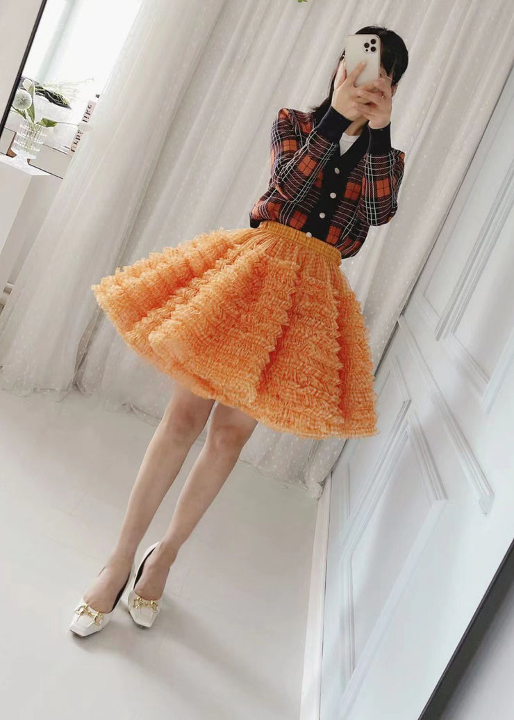 Fashion Red Layered Ruffled Patchwork Tulle Skirts Summer