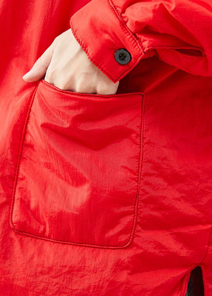 Fashion Red Oversized Low High Design Fine Cotton Filled Jacket In Winter