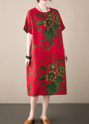 Fashion Red Print Chiffon Macxi Dress Short Sleeve