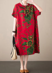 Fashion Red Print Chiffon Macxi Dress Short Sleeve