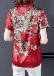 Fashion Red Print Silk Shirt Summer