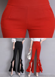 Fashion Red Ruffled Side Open Slim Bell Bottomed Trousers Summer