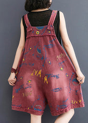 Fashion Red Slash Neck Print Patchwork Denim Jumpsuit Summer