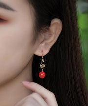 Fashion Red Sterling Silver Agate Gourd Drop Earrings