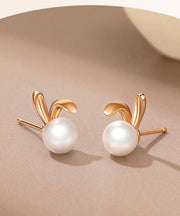 Fashion Rose Gold Rabbit Metal Pearl Stud Earrings