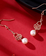 Fashion Rose Gold Sterling Silver Pearl Gourd Drop Earrings