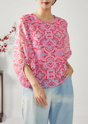 Fashion Rose Oversized Print Chiffon Shirt Top Bracelet Sleeve