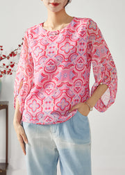 Fashion Rose Oversized Print Chiffon Shirt Top Bracelet Sleeve