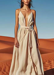 Fashion Sexy Off The Shoulder Tie Waist Cotton Long Dress Summer