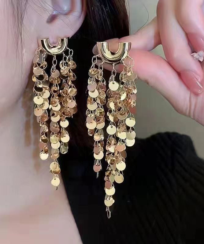 Fashion Silk Metal Alloy Sequins Tassel Drop Earrings