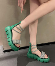 Fashion Splicing Zircon Platform Sandals Green Faux Leather