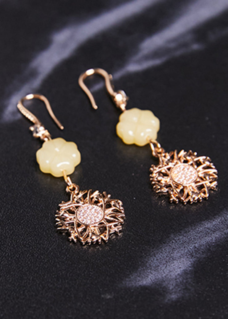 Fashion Sunflower Zircon 14K Gold Drop Earrings