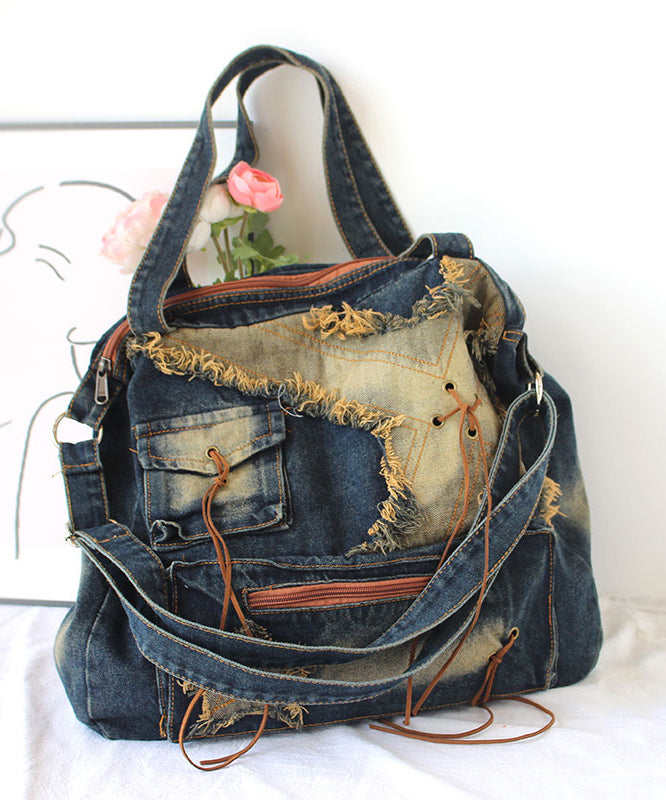 Fashion Tassel Large Capacity Denim Satchel Bag Handbag