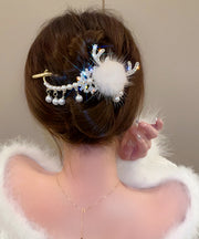 Fashion White Alloy Pearl Zircon Antler Snowflake Hairpin