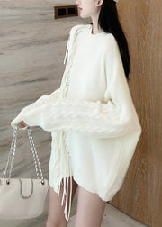 Fashion White Asymmetrical Patchwork Thick Cotton Knit Sweaters Spring