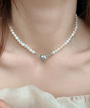 Fashion White Overgild Asymmetricar Love Pearl Pendant Necklace