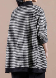 Fashion White Plaid Turtleneck Pockets Patchwork Top Long Sleeve