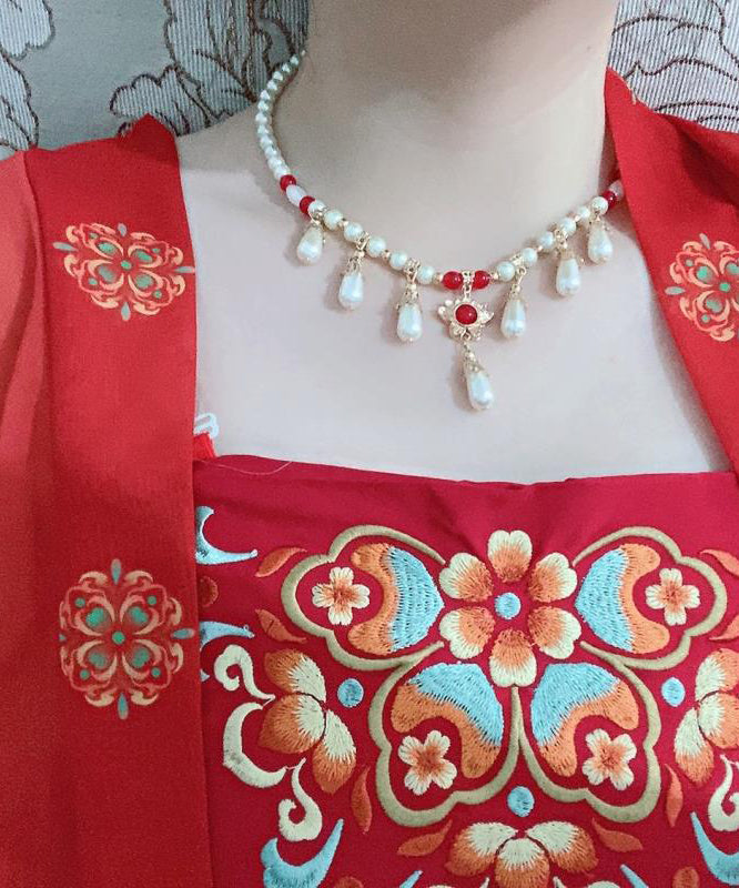 Fashion White Red Alloy Pearl Yingluo Choker