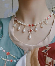 Fashion White Red Alloy Pearl Yingluo Choker