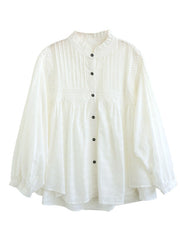 Fashion White Ruffled Patchwork Wrinkled Exra Large Hem Cotton Shirts Spring